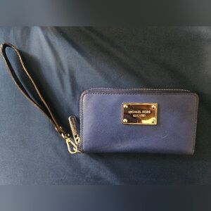 Michael Kors Navy Wristlet with Gold Hardware